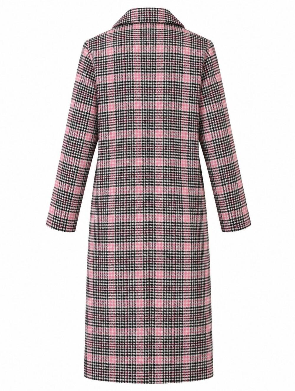 Pink Black Plaid Longline Coat Jacket Size M - Picture 3 of 8